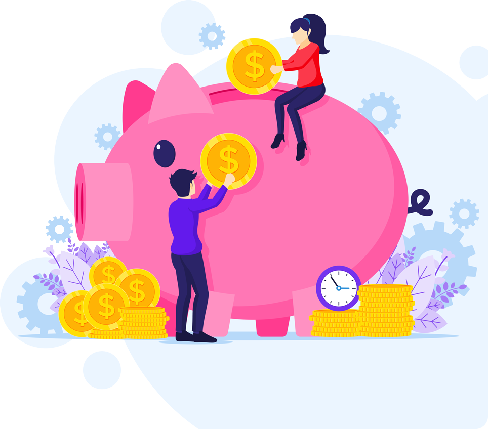 image of piggybank with two people